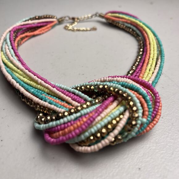 Beaded Statement Necklace Seed Bead Knot Boho Multicolor Jewelry 17 - 20" - Picture 3 of 14